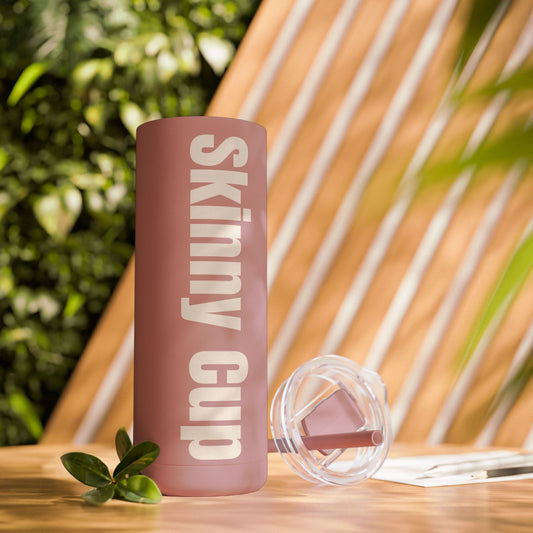 Sleek 20oz insulated pink tumbler with a matte finish, screw-on lid, and matching straw against a colorful background. Keeps drinks cold for 24 hours and hot for 12.